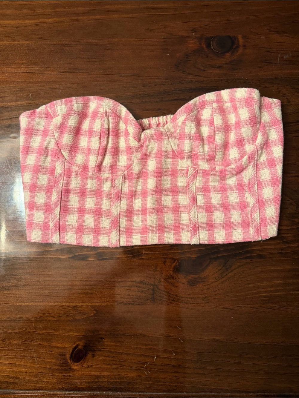 ZARA Pink beige checkered Gingham Bustier Crop Top shirt S club party dance